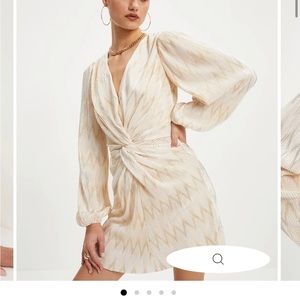 Vici Giuliana twisted front plisse metallic mini dress- ivory